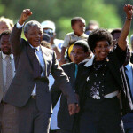 Nelson Mandela (front L), accompanied by his wife Winnie, walks out of the Victor Verster prison, near Cape Town, after spending 27 years in apartheid jails on February 11, 1990. REUTERS _ Ulli Michel _ Bridgeman Images